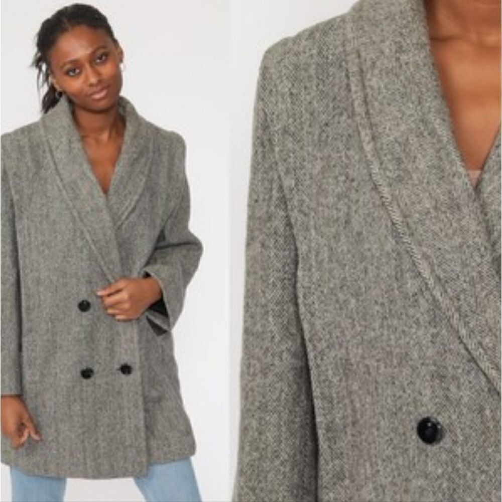 Vintage Herman Kay Herringbone Wool Tweed Coat Women's L/XL‎